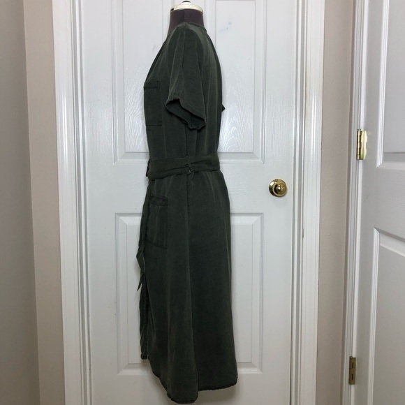Lucky Brand Linen Blend Army Green Button Closure Pockets Belted Midi Dress S - Picture 8 of 15